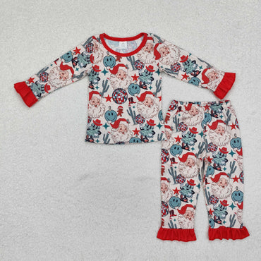3.14 GLP1780 RTS baby girl clothes smile santa claus girl christmas pajamas set-bamboo