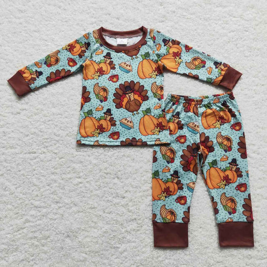 L-3.2 BLP0287 Pumpkin Turkey Blue Brown long sleeve pant suit