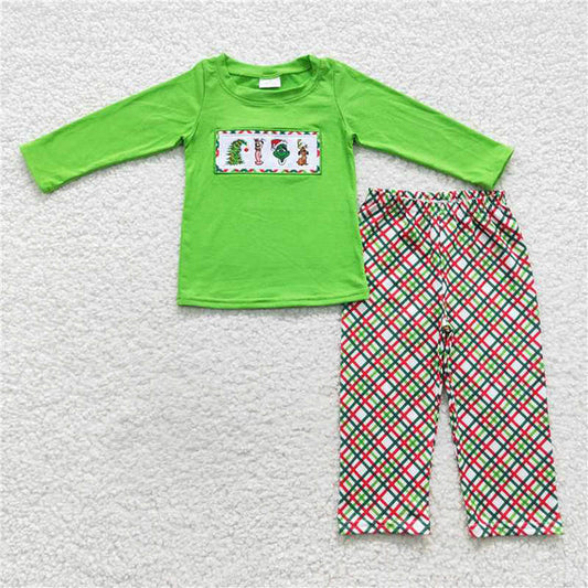 L-3.1 BLP0176 Boy Embroidery Christmas cartoon dog green
