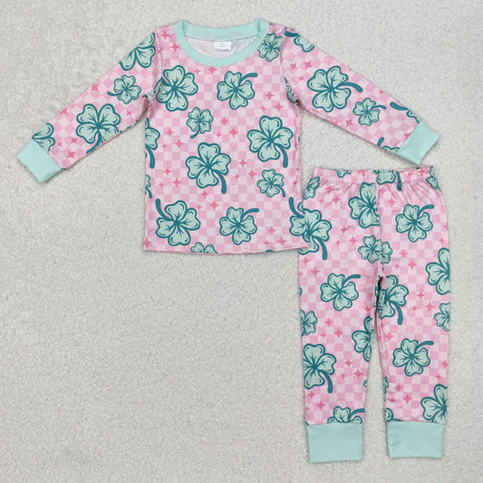 3.18 GLP2192 Baby Girls St Patrick Quatrefoil Shirts Pants Pajamas Clothes Set