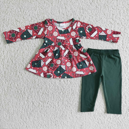 6 A18-29 Girls Christmas Coffee Green Leggings Outfits