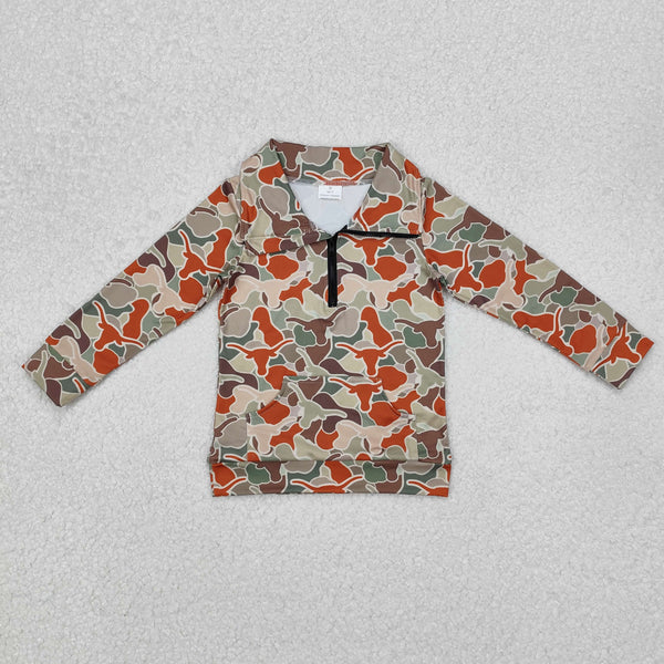 3.12 BT1069 Baby Boys Camo Longhorn Long Sleeve Zip Pullovers Tops