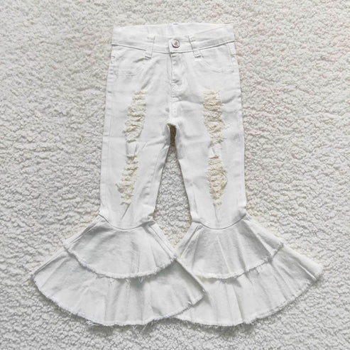 L-3.7 P0129 white double layer lace denim trousers