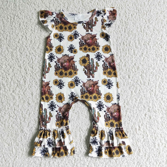 SR0048 Girls Sunflower Cactus Cow Romper