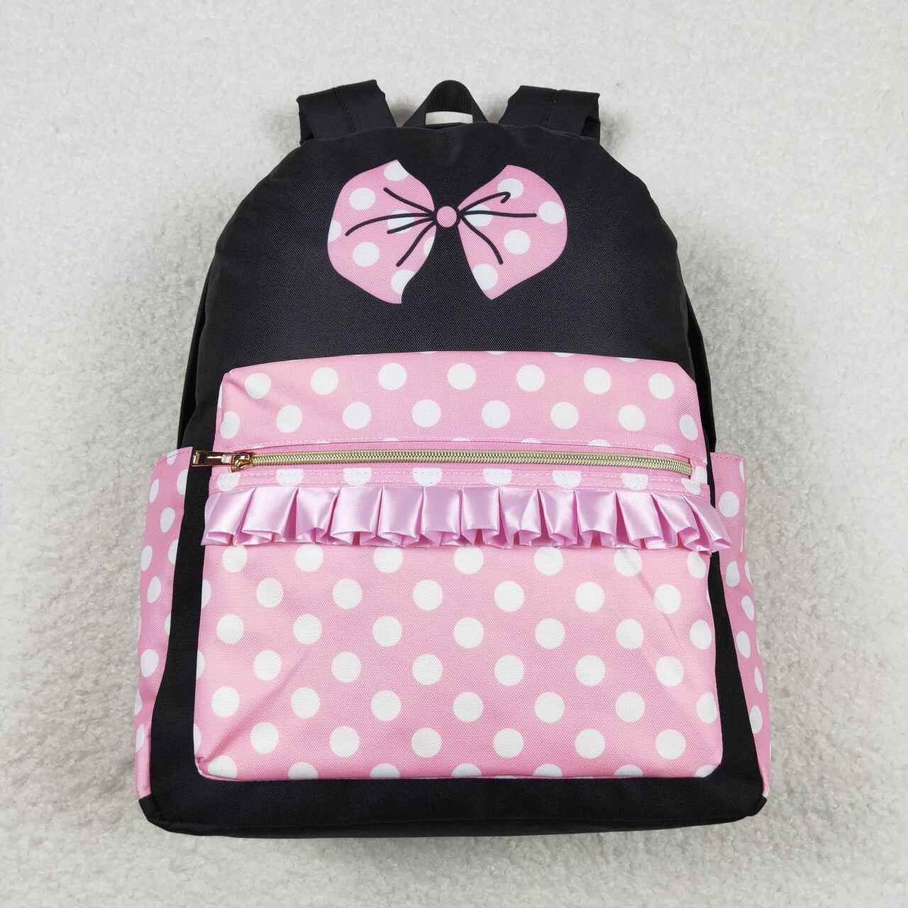 BA0183 Cartoon girl polka dot black backpack