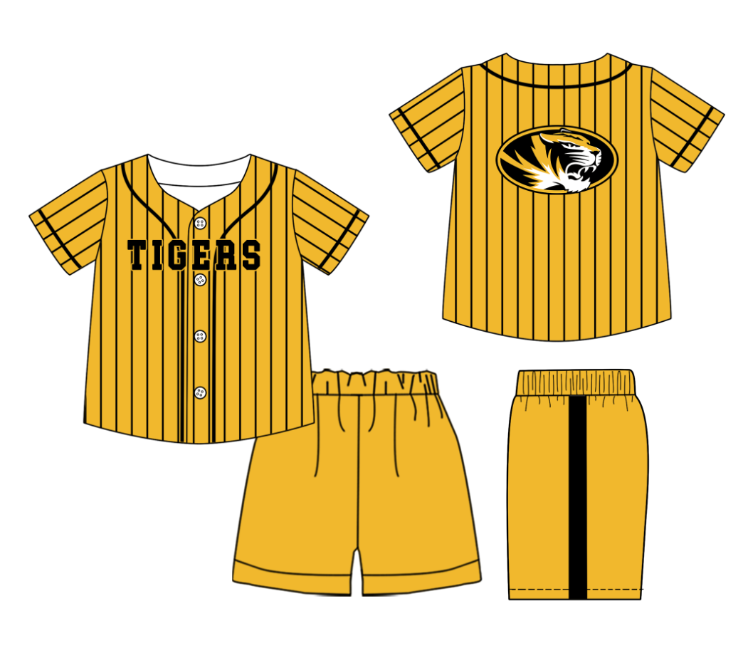 Custom Milk Silk Order MOQ:3 or 5 pcs Each Design Team State Kids Summer Yellow Short Sleeve Shorts Sets-26.1.19