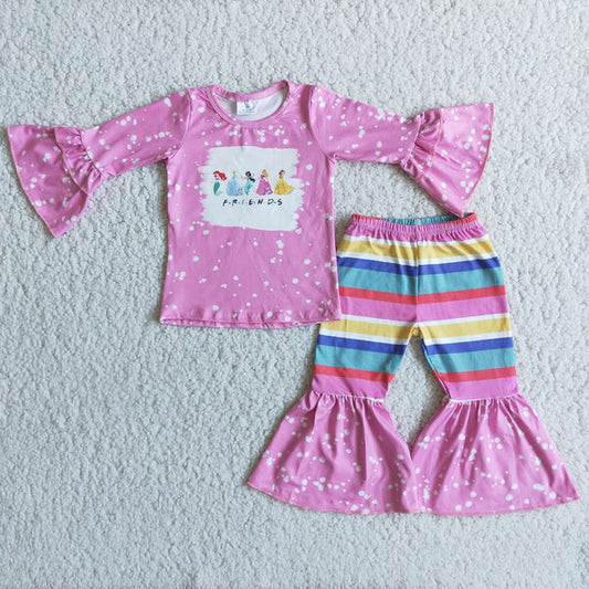 6 C8-3 Girl Pink Princess Striped Bell Outfit