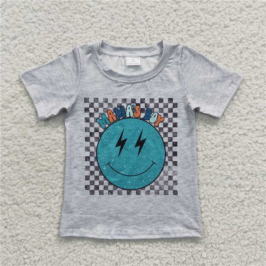 BT0225 MAMAS BOY Blue Smiley Face Short Sleeve Top