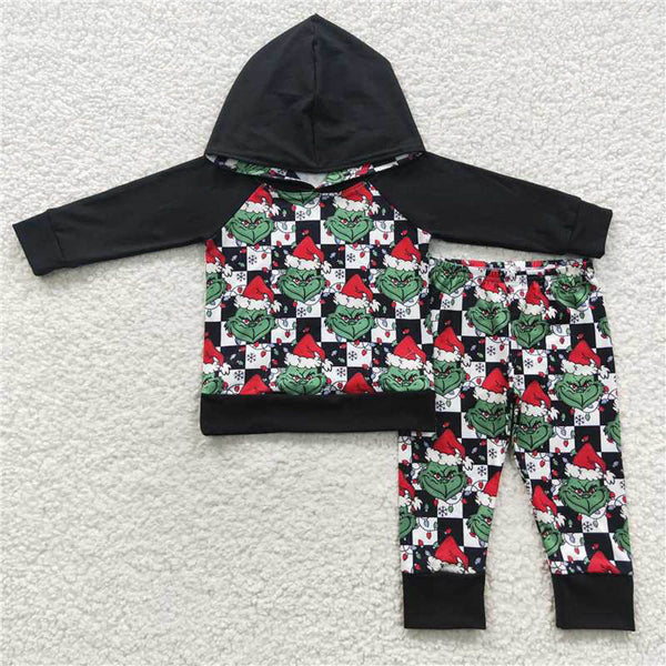 L-3.1 BLP0223 Black and white checkered black hooded long sleeve trousers