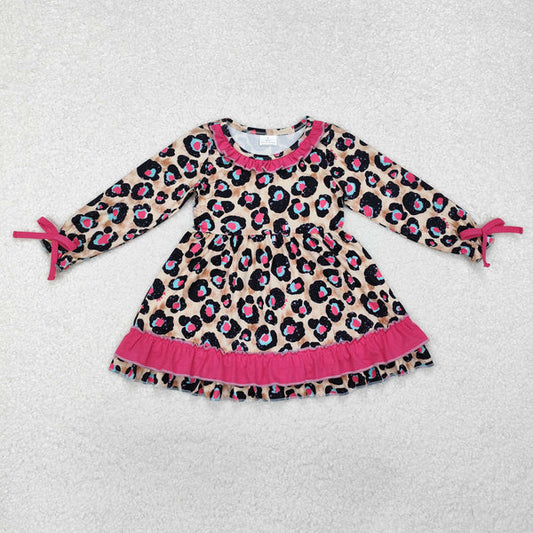 L-3.3 GLD0832 Baby Girls Pink Leopard Ruffle Knee Length Dress