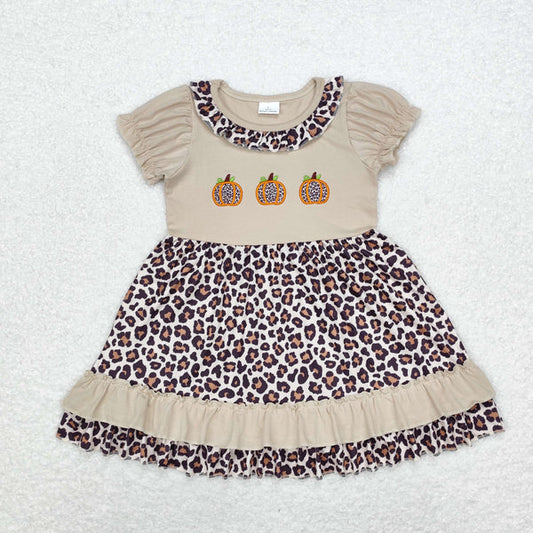 L-3.3 GSD1347 Embroidered leopard print pumpkin lace short-sleeved dress