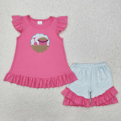 GSSO1785 Baby Girls Pink Beach Tunic Ruffle Shorts Clothes Set