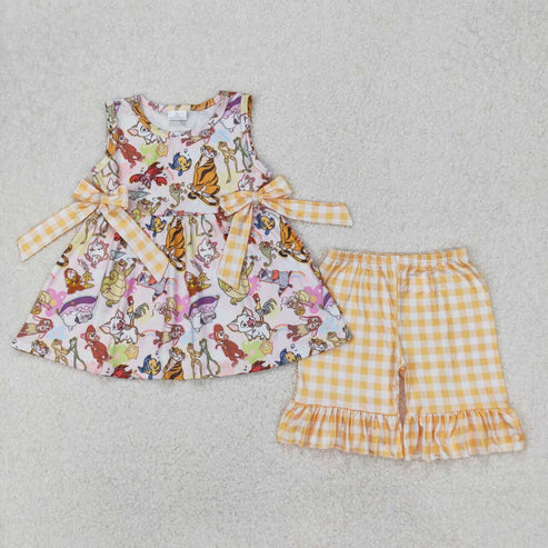 3.21 GSSO2197 Baby Girls Cartoon Animals Tunic Top Ruffle Shorts Clothes Set