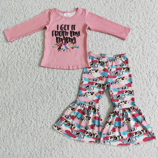 6 C7-17 Mama floral pink bell pants outfits set