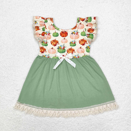 L-3.3 GSD1326 Pumpkin flower lace lace green flying sleeve dress