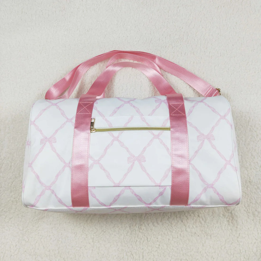 BA0226 Pink and white gym bag with bow pattern