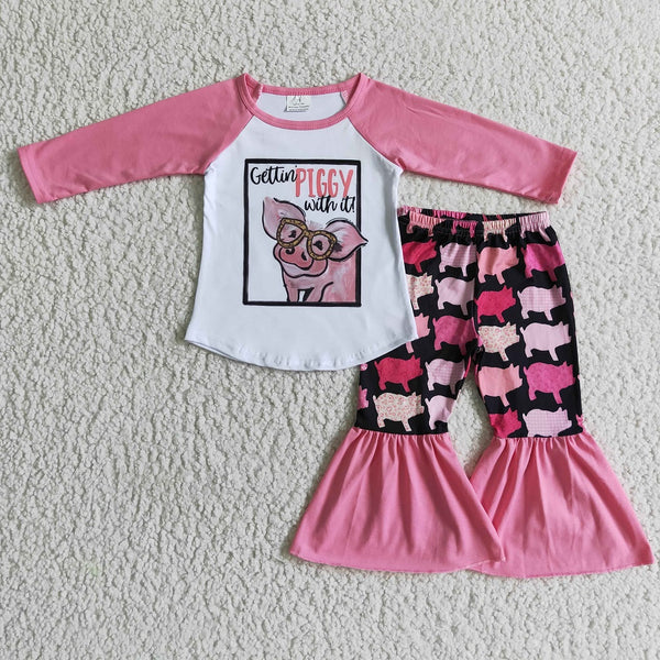 6 A10-17 Girl Pink Pig Bell Outfit