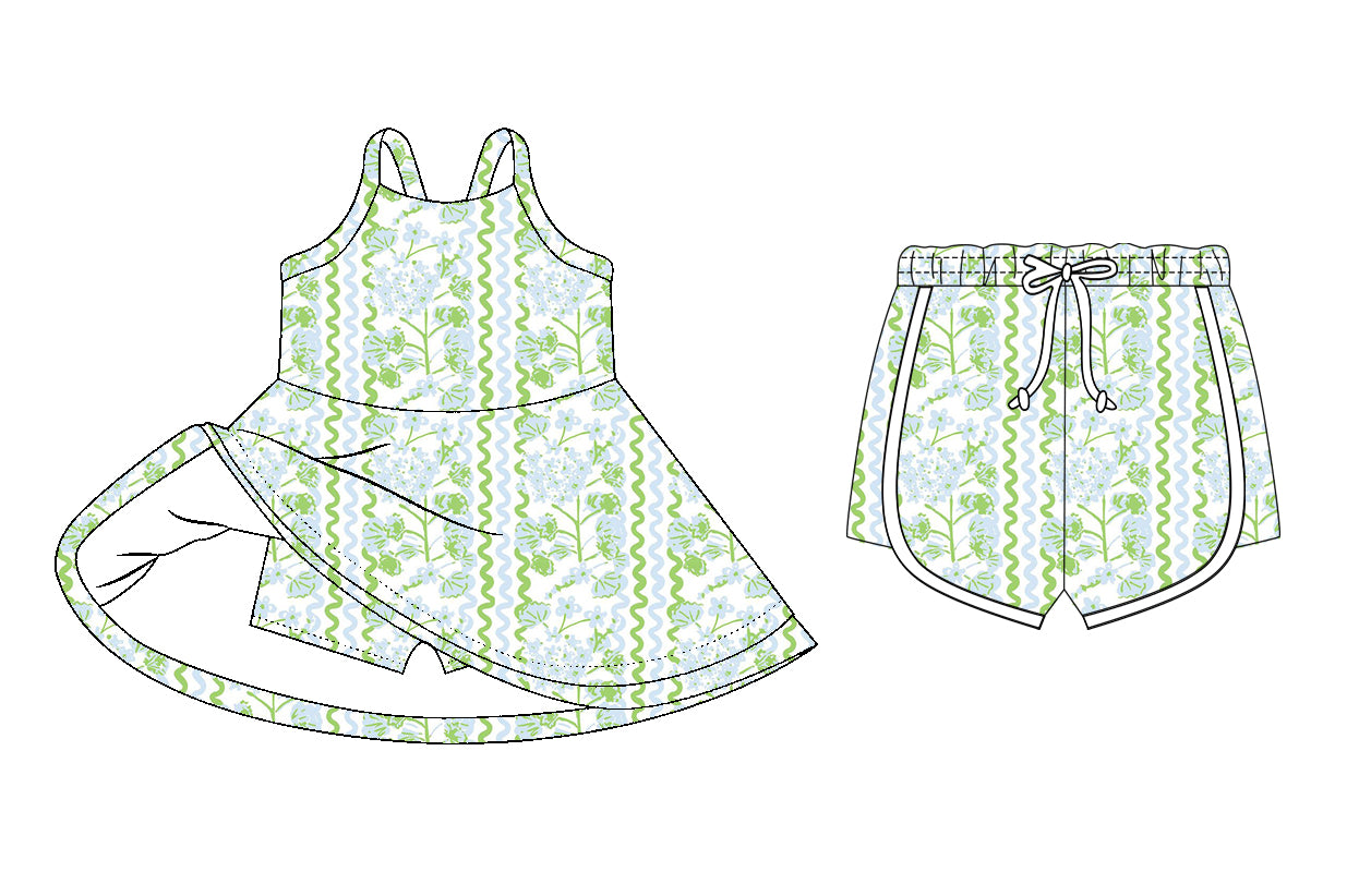 26.1.7 Custom MOQ:3 or 5 pcs each design milk silk Sibling baby girl clothes floral short sleeve dress and shorts