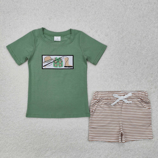 BSSO1154 Baby Boys Boots Fishing Shirt Stripes Pocket Shorts Clothes Set