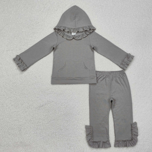 3.18 GLP2272 Baby Girls Grey Hooded Tops Flare Pants Clothes Set