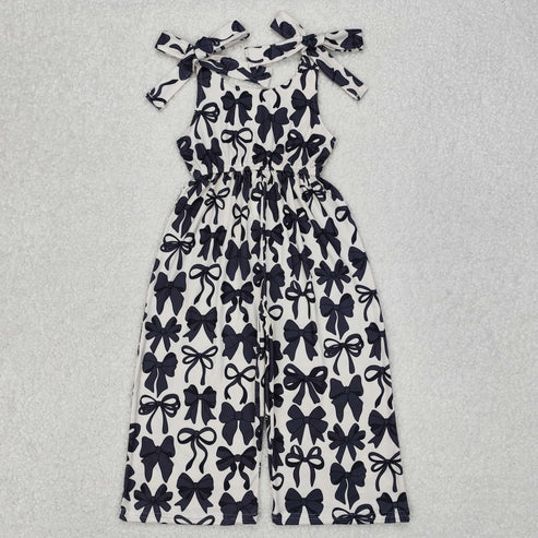 SR2524 Baby Girls Black Cute Bows Straps Pants Jumpsuit