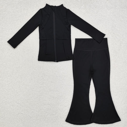 GT0685+P0578 Baby Girls Black Active Wear Jackets Pants 2pcs Clothes Set