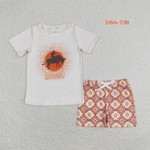 BSSO0829 rodeo letter short sleeve geometric graphic shorts set