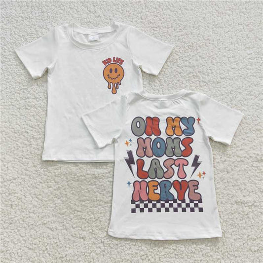 BT0269kid life Word Milk White Short Sleeve Top