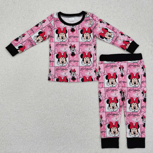 3.18 GLP2280 Baby Girls Mouse Pink Checkered Tops Pants Pajamas Clothes Set