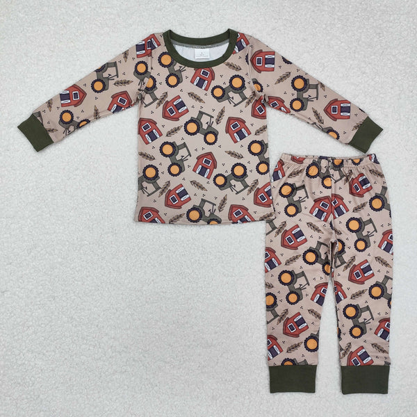 BLP0803 Baby Kids House Farm Tractors Top Pants Pajamas Outfits Set
