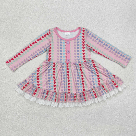 L-3.3 GLD0877 Baby Girls Valentines Hearts Ruffle Knee Length Dress