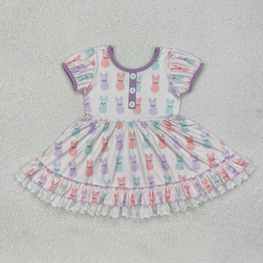 L-3.3 .GSD0583 Baby Girls Toddler Easter Bunny Short Sleeve Lavender Knee Length Dress