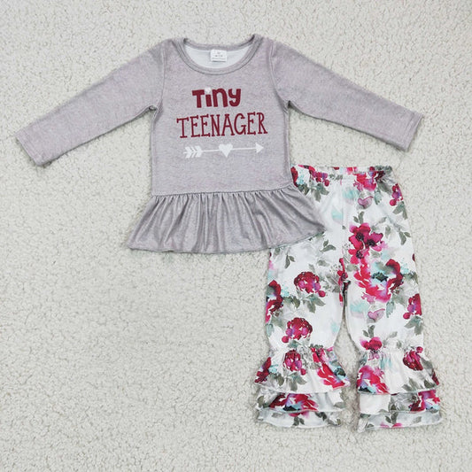 6 B12-17 Girl Grey Tiny Teenager Floral Outfit