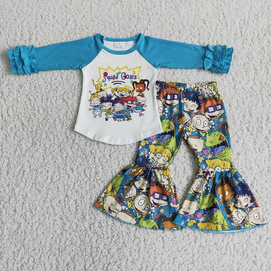 6 A18-13 Baby girls blue fall cartoon bell pants set