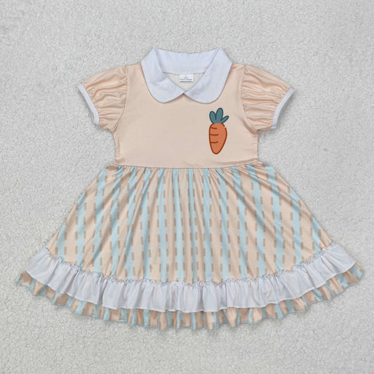 L-3.3 .GSD1566 Baby Girls Easter Carrot Short Sleeve Knee Length Dress
