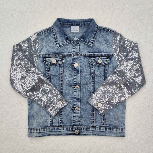 GT0148 Baby Girls Light Denim Sequin Long Sleeve Jackets Cardigans
