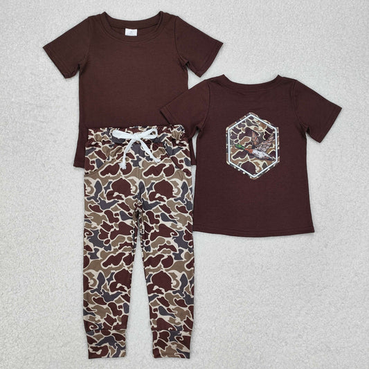 BT1090+P0433 Baby Boys Brown Camo Duck Top Pocket Pants Clothes Set