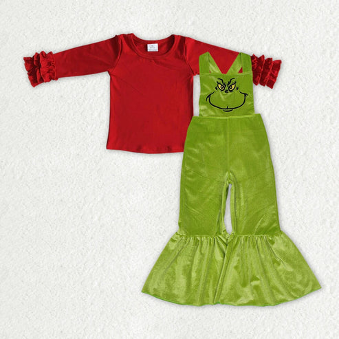 3.18 6 A2-1+SR2013 Baby Girls Christmas Red Icing Shirts Velvet Jumpsuits Clothes Set