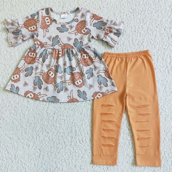 GSPO0095 Girls HighLand Cow Cactus Leggings Outfit