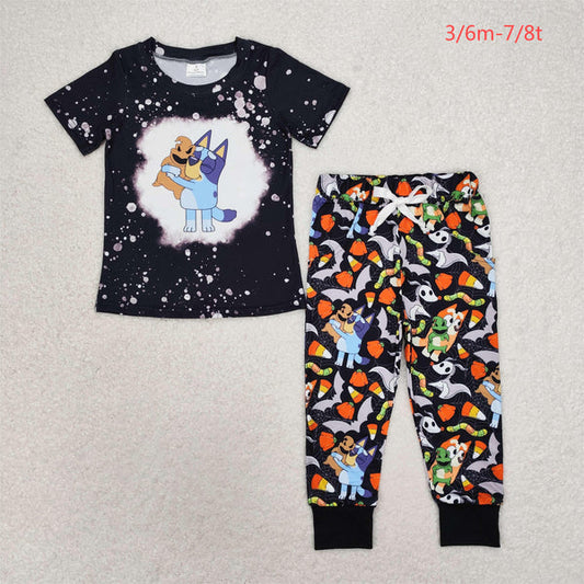 L-3.1 BSPO0448 Boys cartoon dog Halloween Candy Bat Black short sleeve pants suit