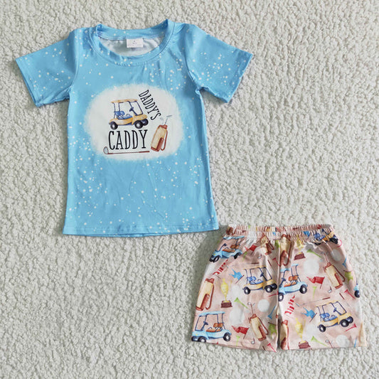 L-3.1 BSSO0024 Boys car blue short sleeve shorts set