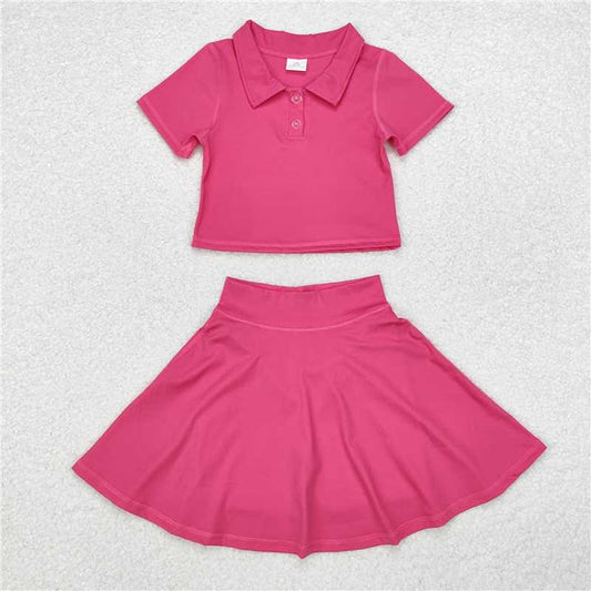 L-3.3 GSD1391 Baby Girls Hotpink Buttons Shirt Skirt Active Wear Clothes Set