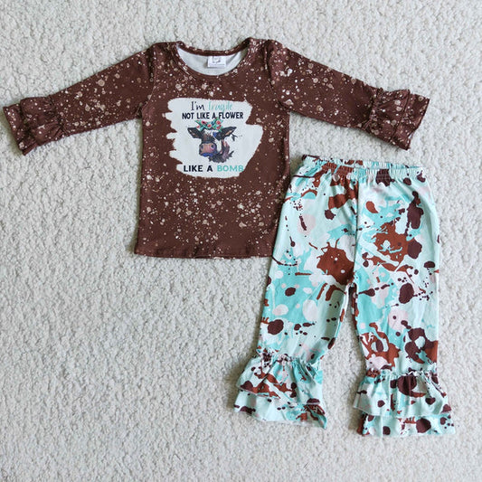 6 C7-31 Girl Brown Tie Dye Cow Outfit