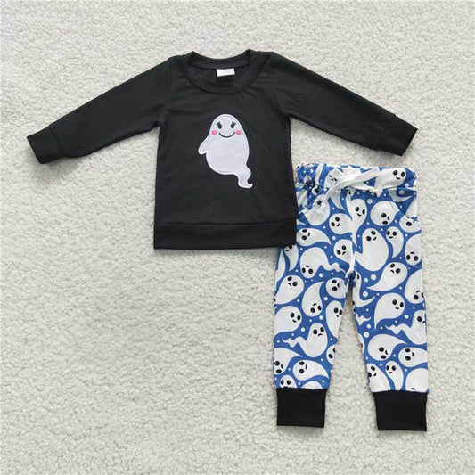L-3.2 BLP0246 Embroidery Ghost Black Long sleeve blue pantsuit