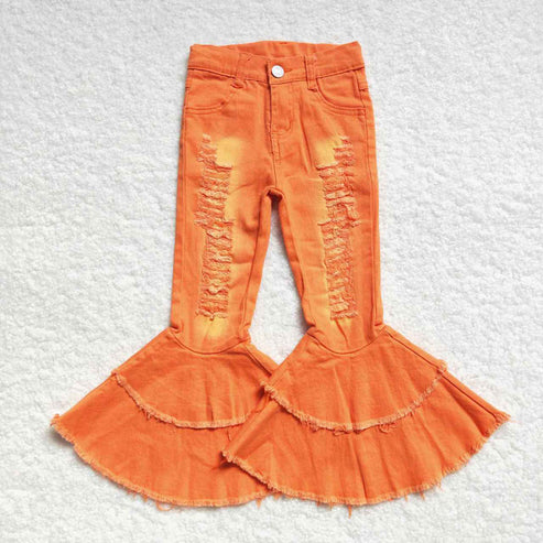 L-3.7 P0271 Distressed Orange Double Layer Flared Denim Pants