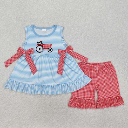 GSSO1728 Baby Girls Farm Chicken Bow Tunic Ruffle Shorts Clothes Set