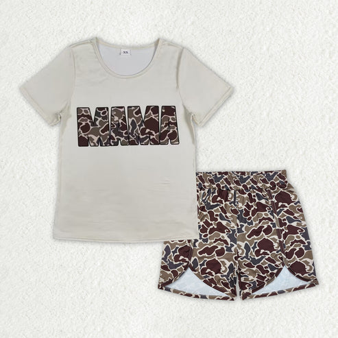 3.15 GT0662+SS0367 Adult Women Mama's Boy Tops Summer Camouflage Shorts Set