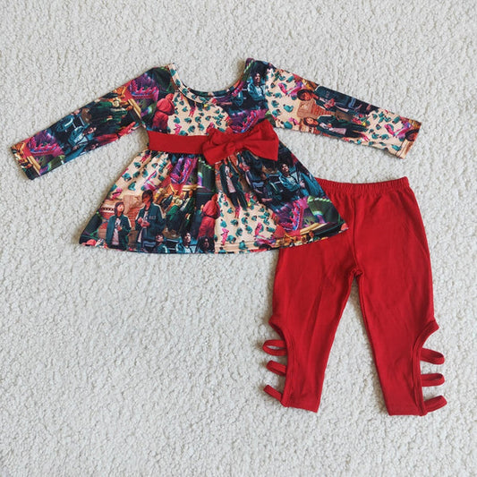 6 C8-23 Girl Red Bow Leggings Outfit