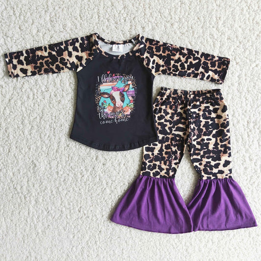 6 A1-14 Girl Cow Leopard Purple Bell Outfit