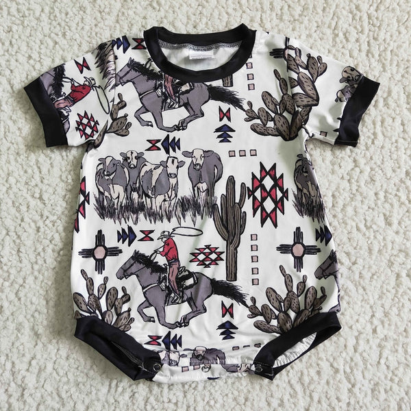 SR0013 Boys Western Cow Cactus Romper